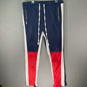 American Stitch‎ Mens Track Pants Joggers Red White Color Block Zip Pockets 2XL